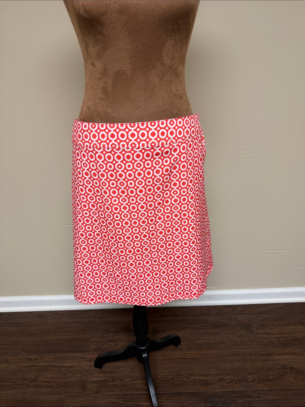 Coral and White Geometric wrap skirt 19”